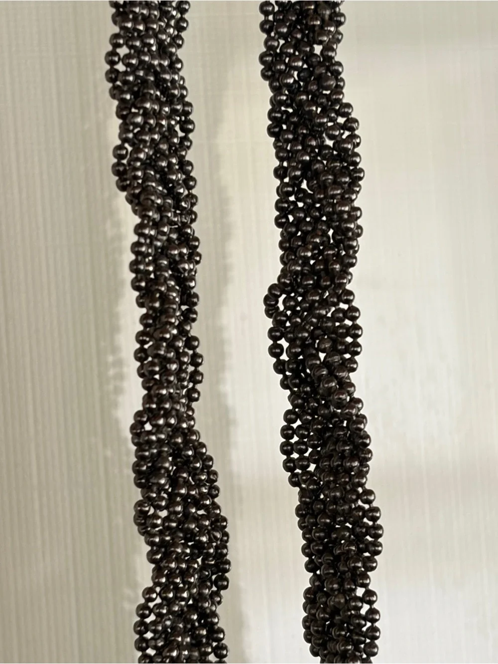 Long Gunmetal Beaded Tassel Necklace Braided Tiny Bead Statement 32”